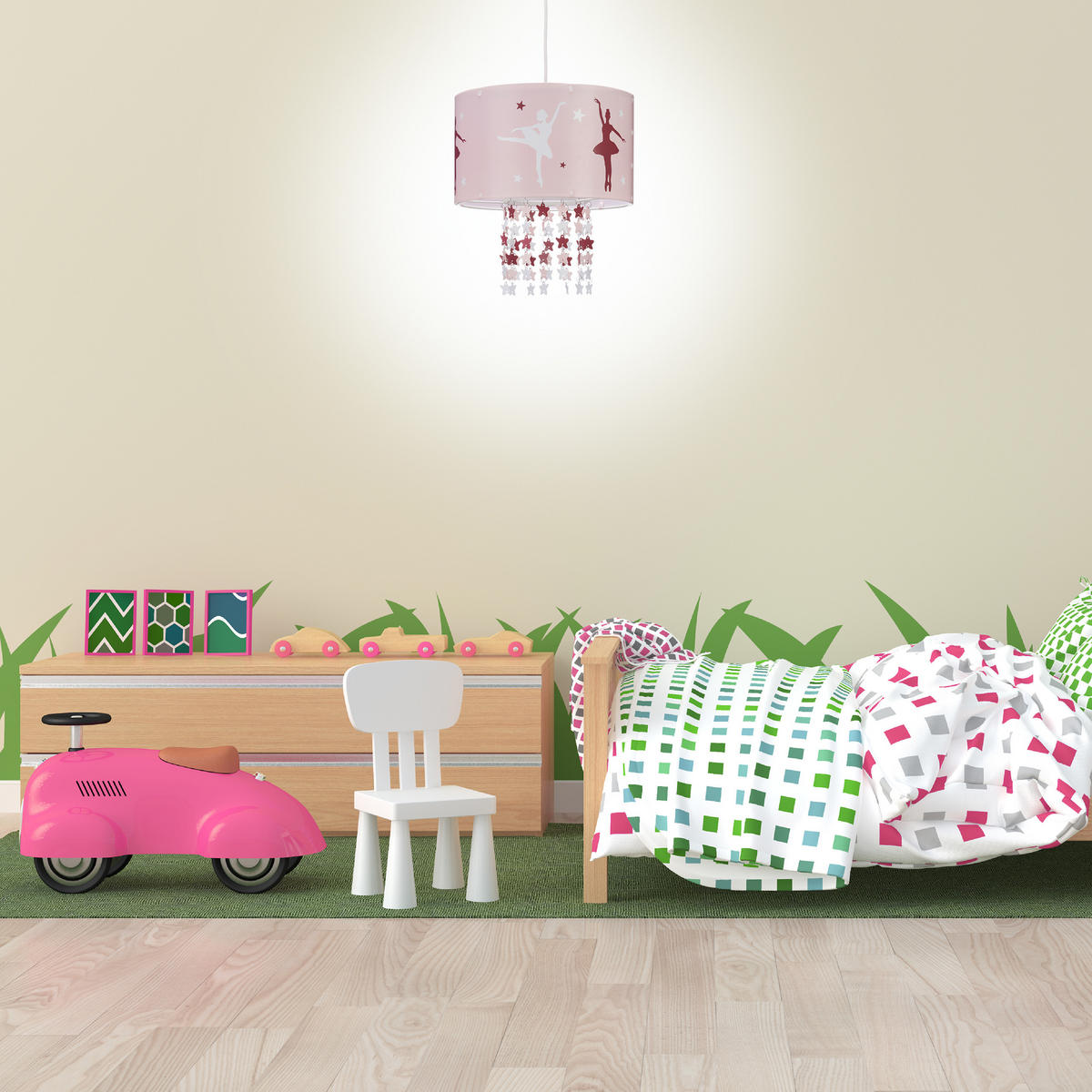 HÄNGELAMPE - Rosa, Kunststoff/Textil (30/30/140cm) - Relaxdays