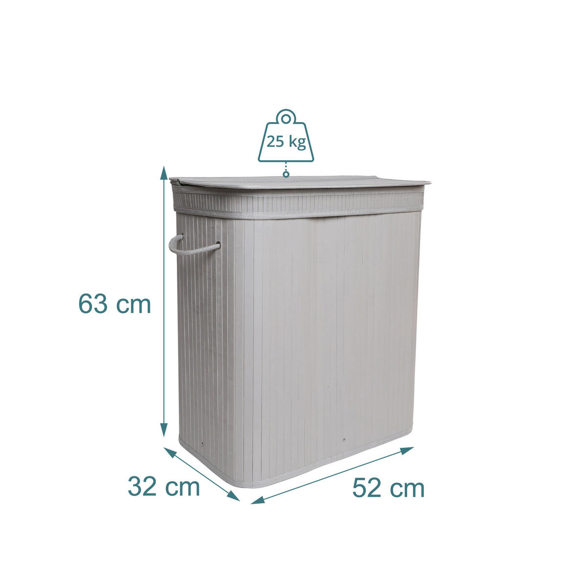 KÔŠ na prádlo - sivá, drevo/textil (32/52/63cm) - Relaxdays