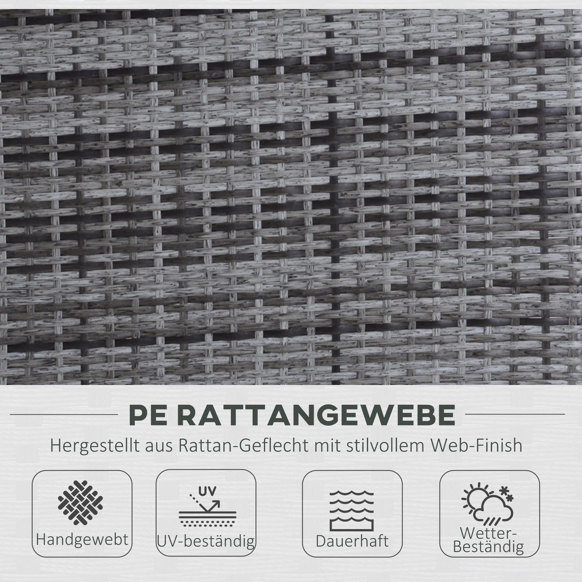 GARTENSET Grau Polyrattan + Metall 2er-Sofa 2 x Hocker Kissen - Grau, Kunststoff - Outsunny