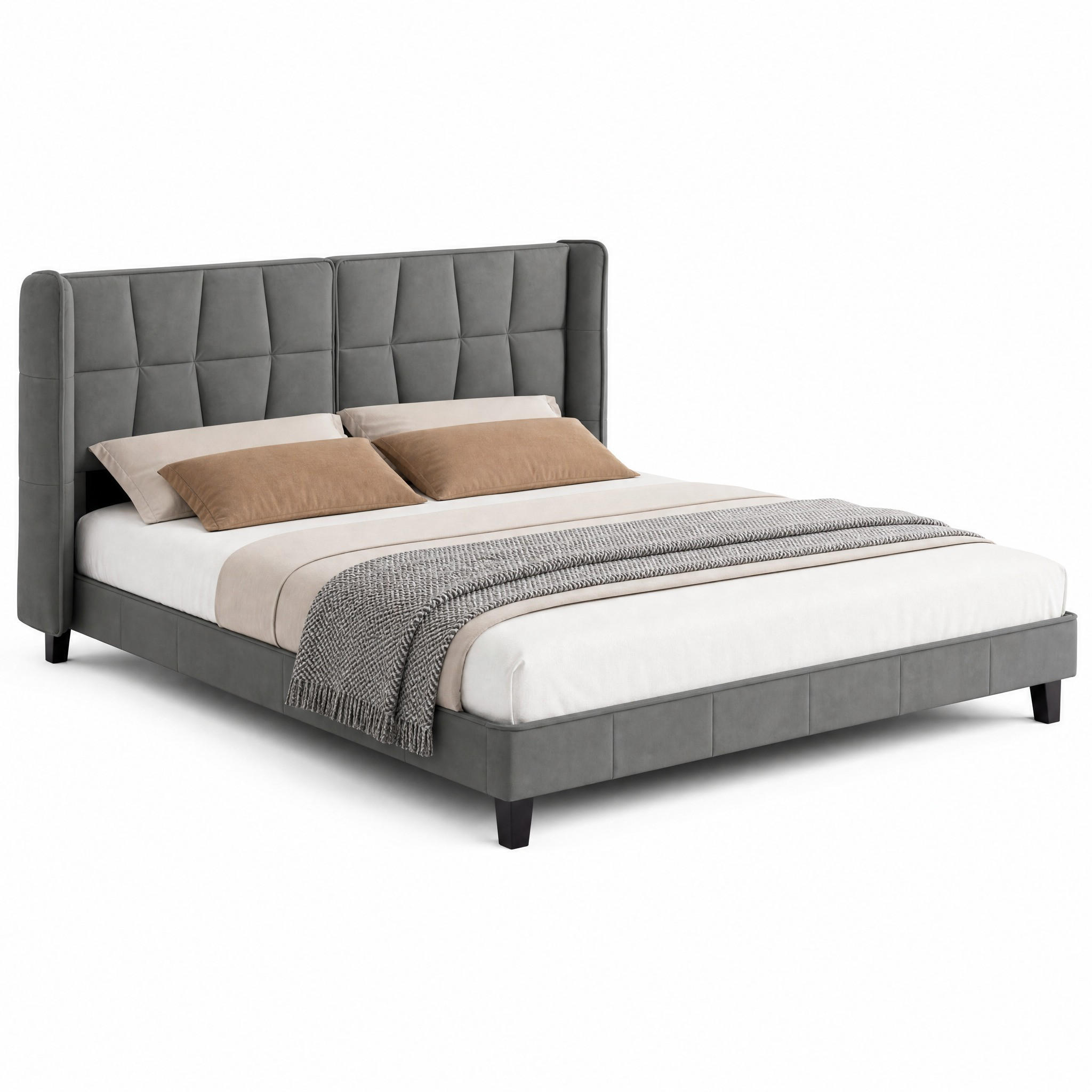 POLSTERBETT mit Kopfteil 180x200 cm Samt Grau - Grau, Metall (180/200cm) - Meubliv
