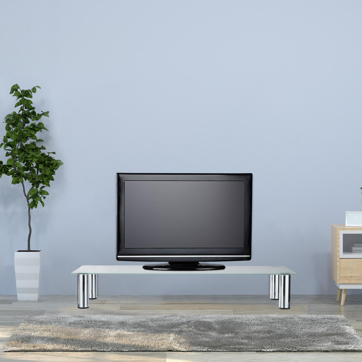 TV-TISCH - Transparent, Glas/Metall (100/17/35cm) - Relaxdays