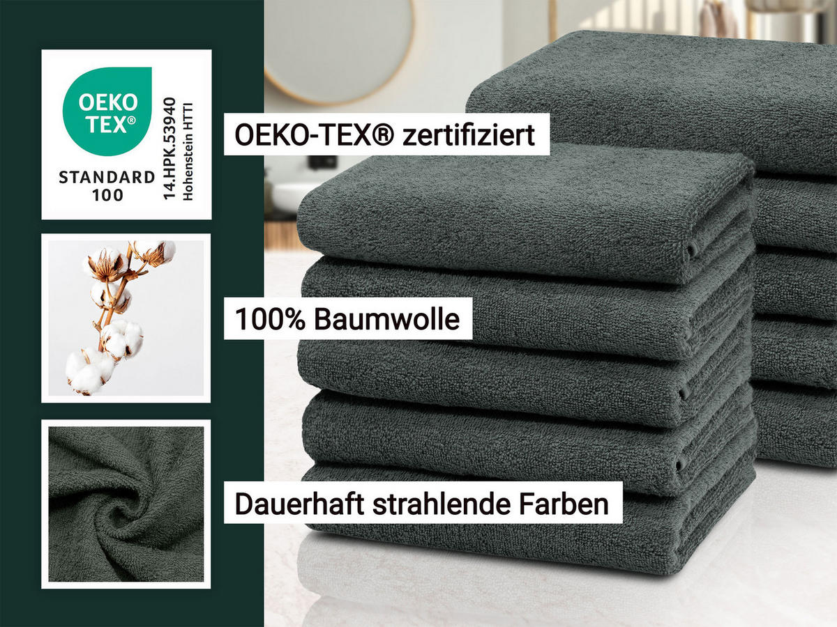 HANDTÜCHER, 10er-Set, 50x100 cm, 100% Baumwolle, Grau - Anthrazit, Textil (50/100cm) - Zollner