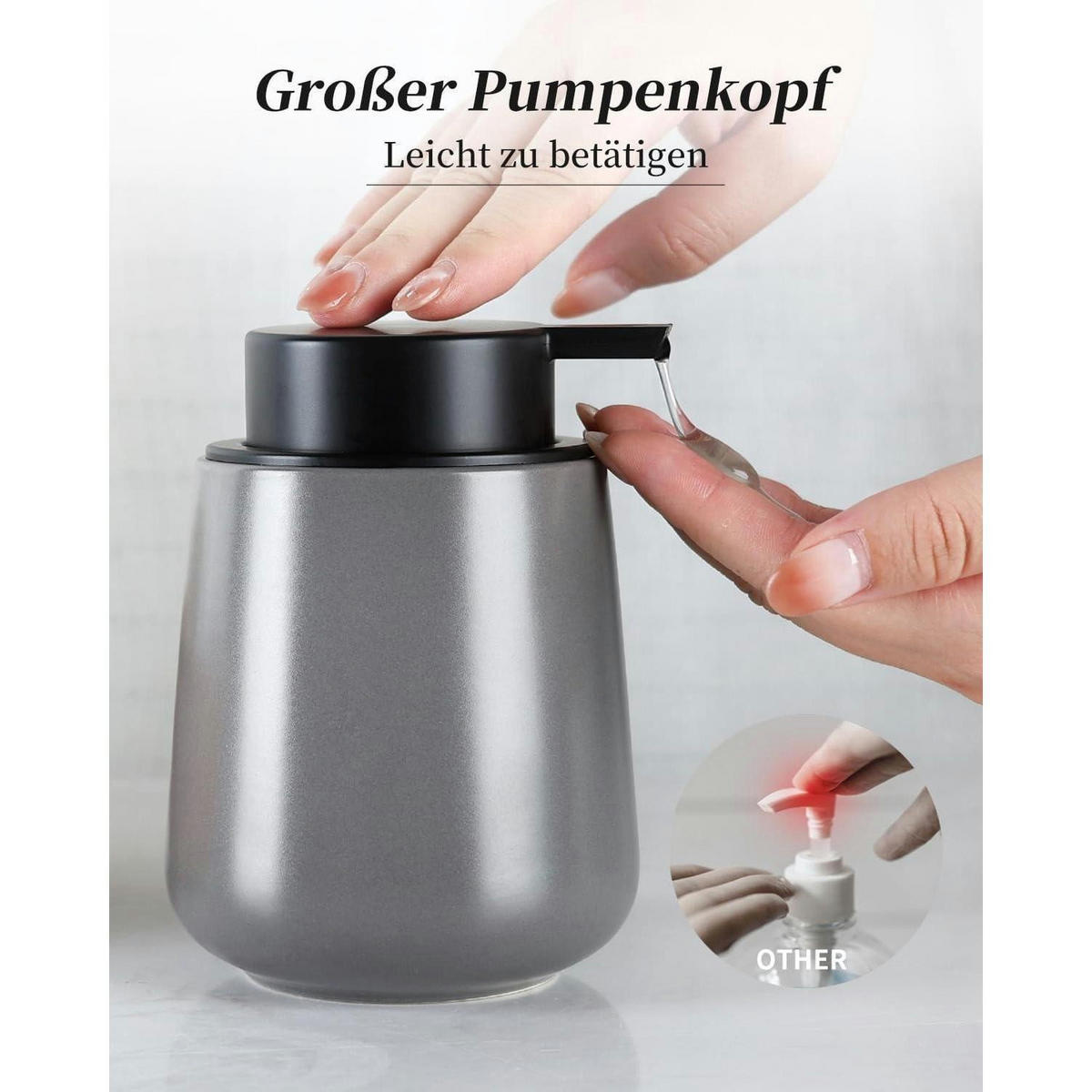 SEIFENSPENDER Keramik Grau 350 ml - Grau, Keramik (5.8/12.5/9.2cm)