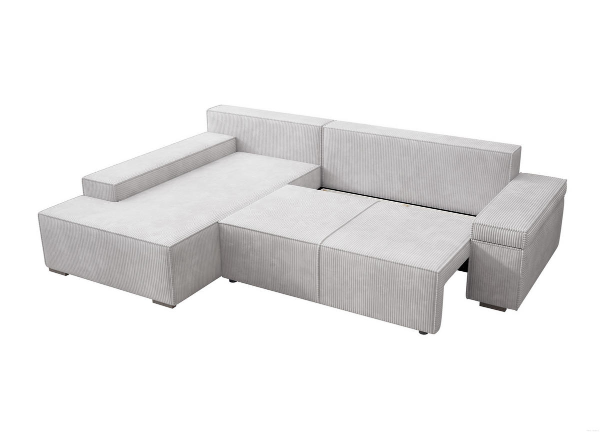 ECKSOFA Milo mit Schlaffunktion und Bettkasten, Couch L-Form, Cord-Stoff, 273x85x185 cm, Grau - Grau, Holz (185/273cm) - PROMETO Möbel