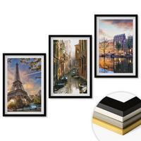 WANDBILDER 3er-Set - 40x60 cm Schwarzer Rahmen - Eiffelturm Venedig Amsterdamer Kanäle - Schwarz, Kunststoff (40/60cm) - ArtPrintCave