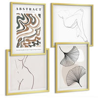 BILDER SET 4er Set - 50x50 cm & 40x60 cm Goldrahmen - Abstrakte Boho-Blattformen - Goldfarben, Kunststoff (50/50cm) - TULUP