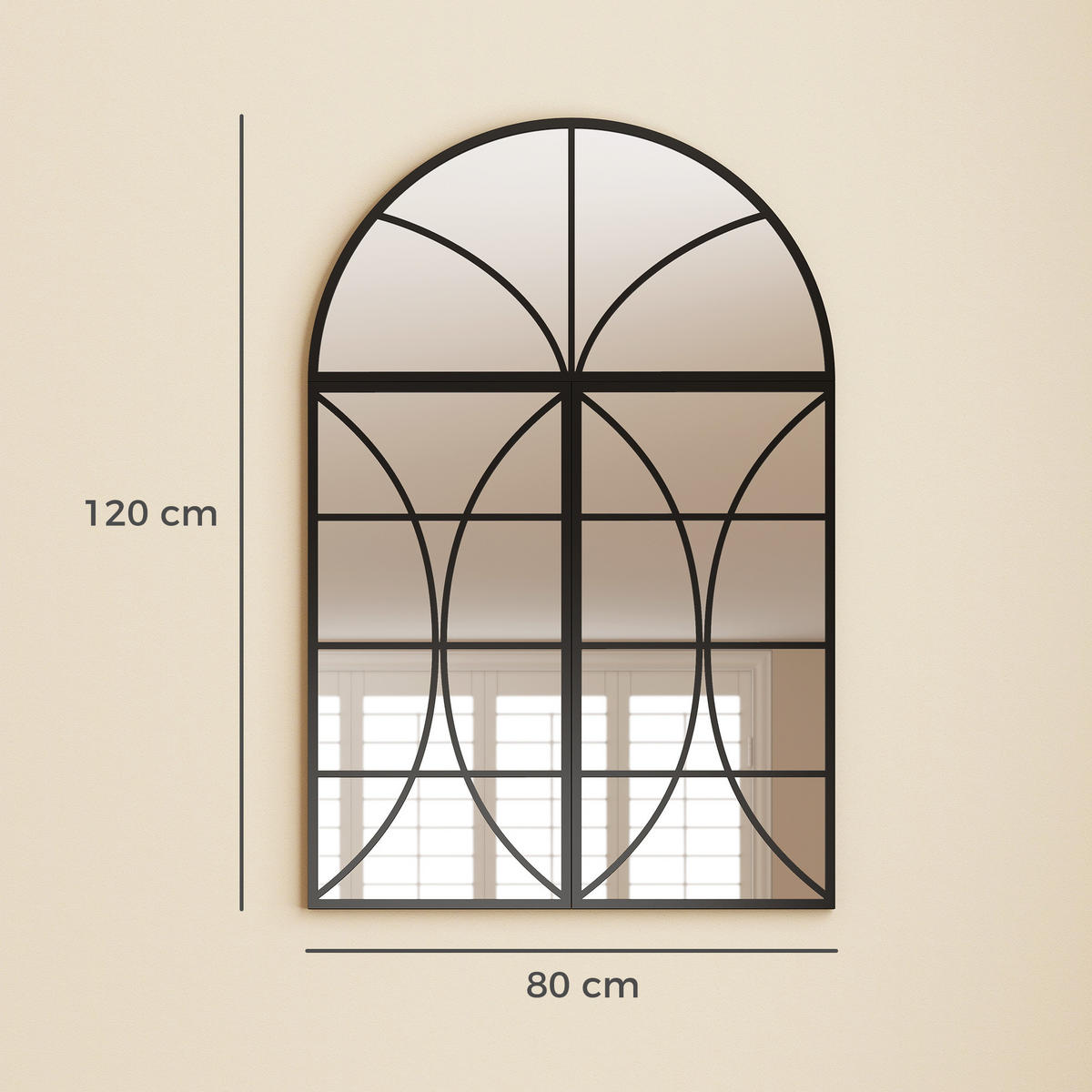 WANDSPIEGEL 3er-Set DE-14382 Bogenform im Fensterstil Schwarz - Schwarz, Metall (80/120/2cm) - ComfortXL