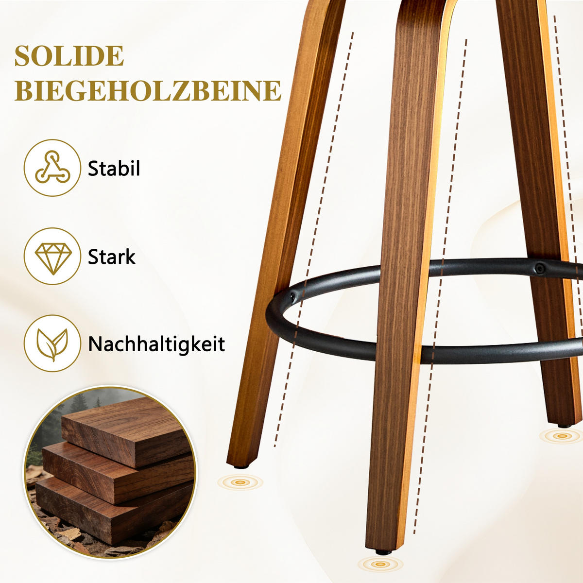 BARHOCKER 2er-Set Braun mit Blüten-Rückenlehne aus Bugholz und PU-Leder - Braun, Holz (46.5/89/41.5cm) - PANGIVO