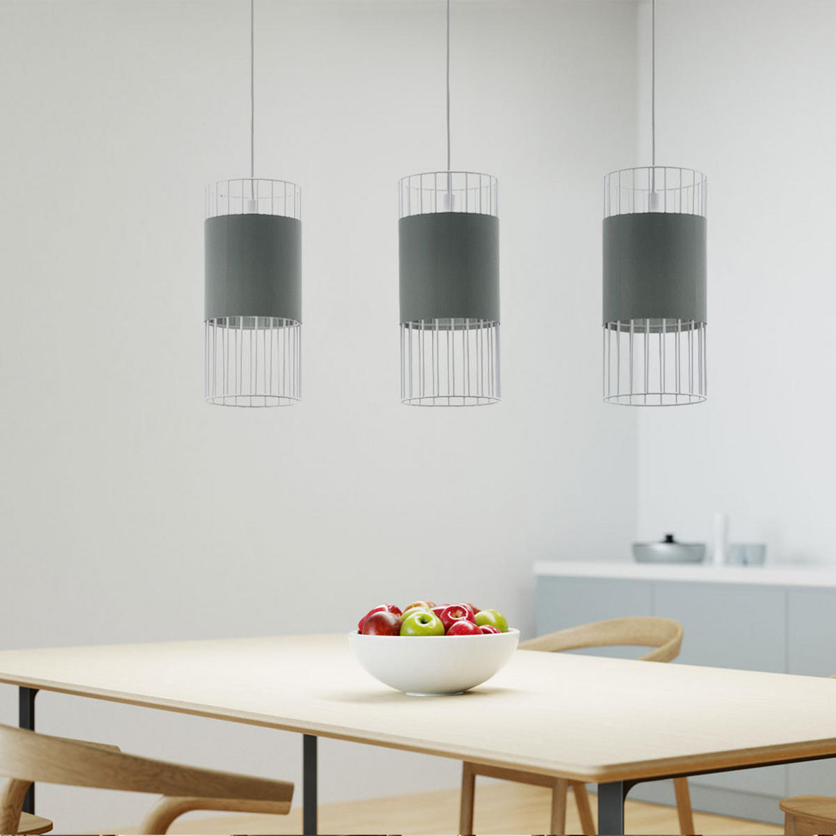 HÄNGELEUCHTE Stahl Textil Grau Gitterdesign - Grau, Metall (74/14/110cm)