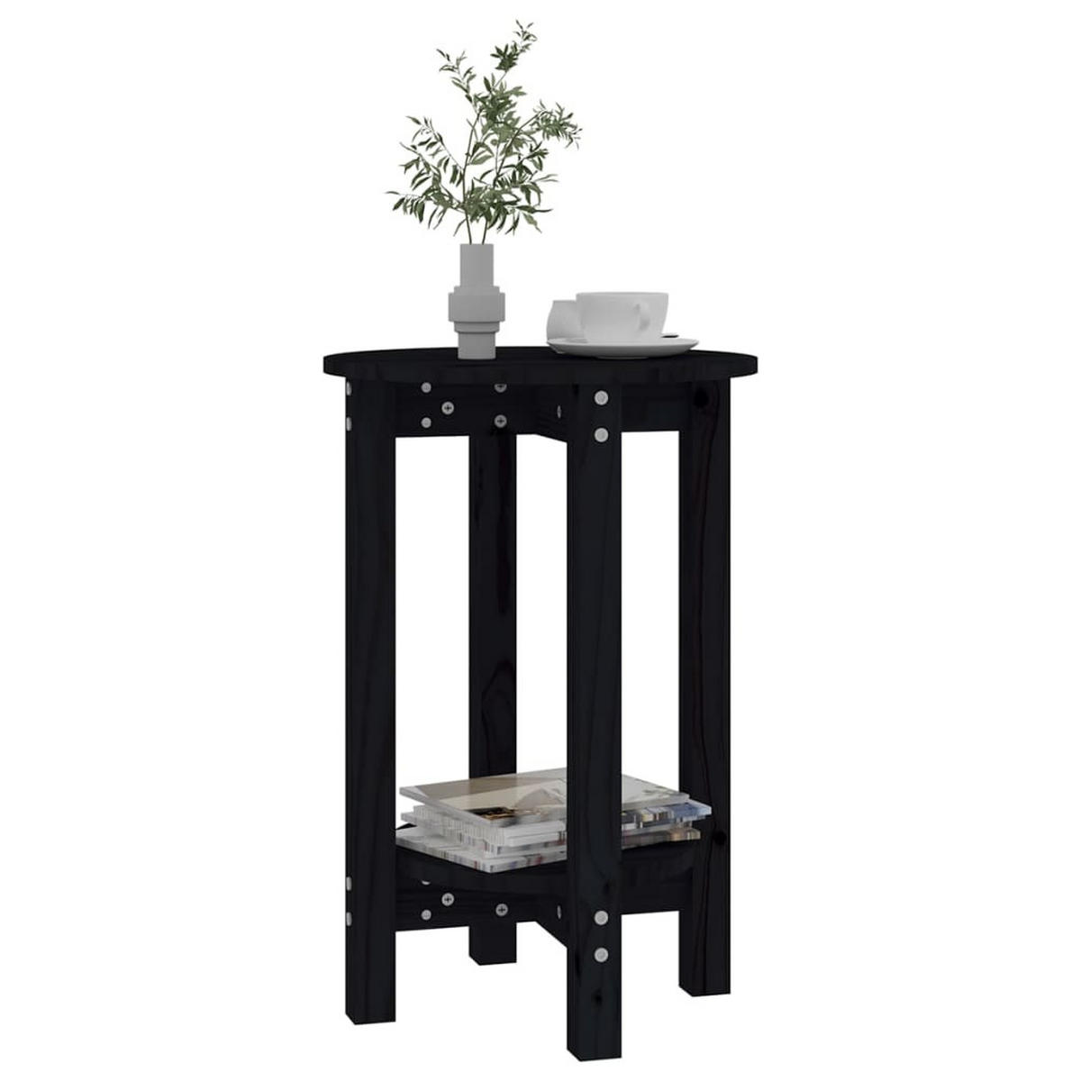 COUCHTISCH Schwarz Ø 40x60 cm Massivholz Kiefer - Schwarz, Holz (40/40/60cm) - furnicato