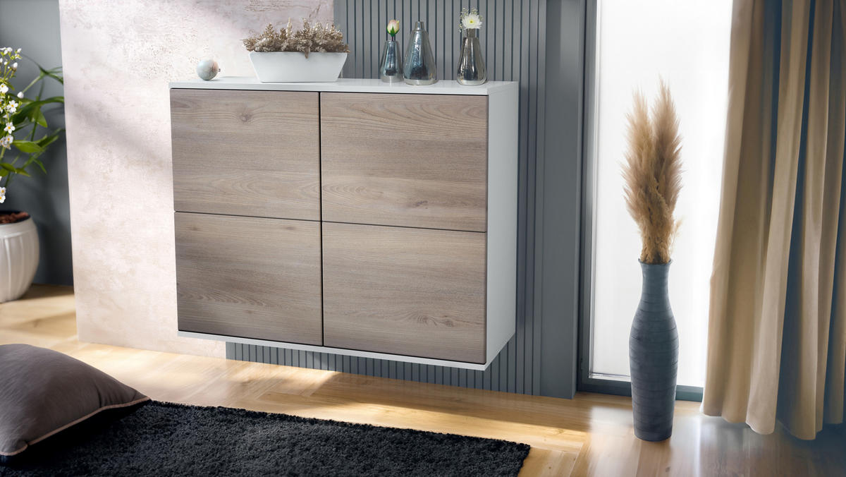 KOMMODE Rova Eiche Nordic - Silbereichenfarben, Holzwerkstoff (92.5/73.5/35cm) - Vladon