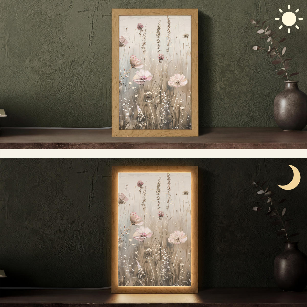 STOLNÍ LAMPA Květiny - růžová - moderní - béžová 20x30 cm - barva akácie, kompozitní dřevo (8/20/30cm) - OnlyWow