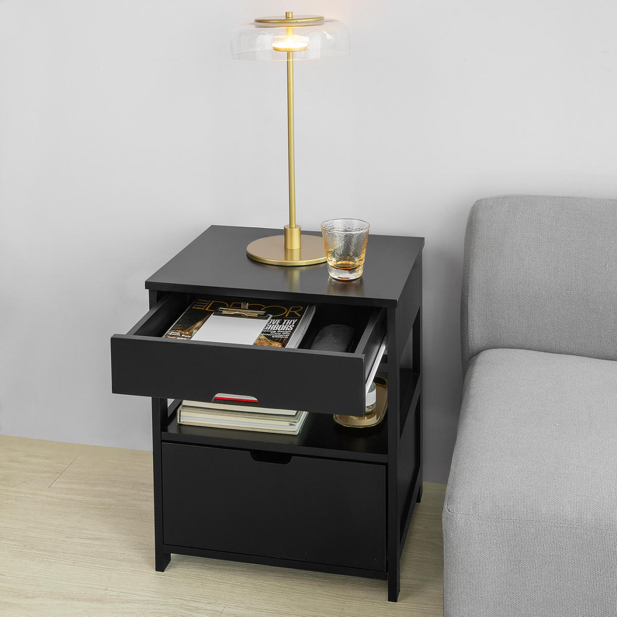 NACHTTISCH Schwarz - Schwarz, Holzwerkstoff (45/55/38cm) - SoBuy