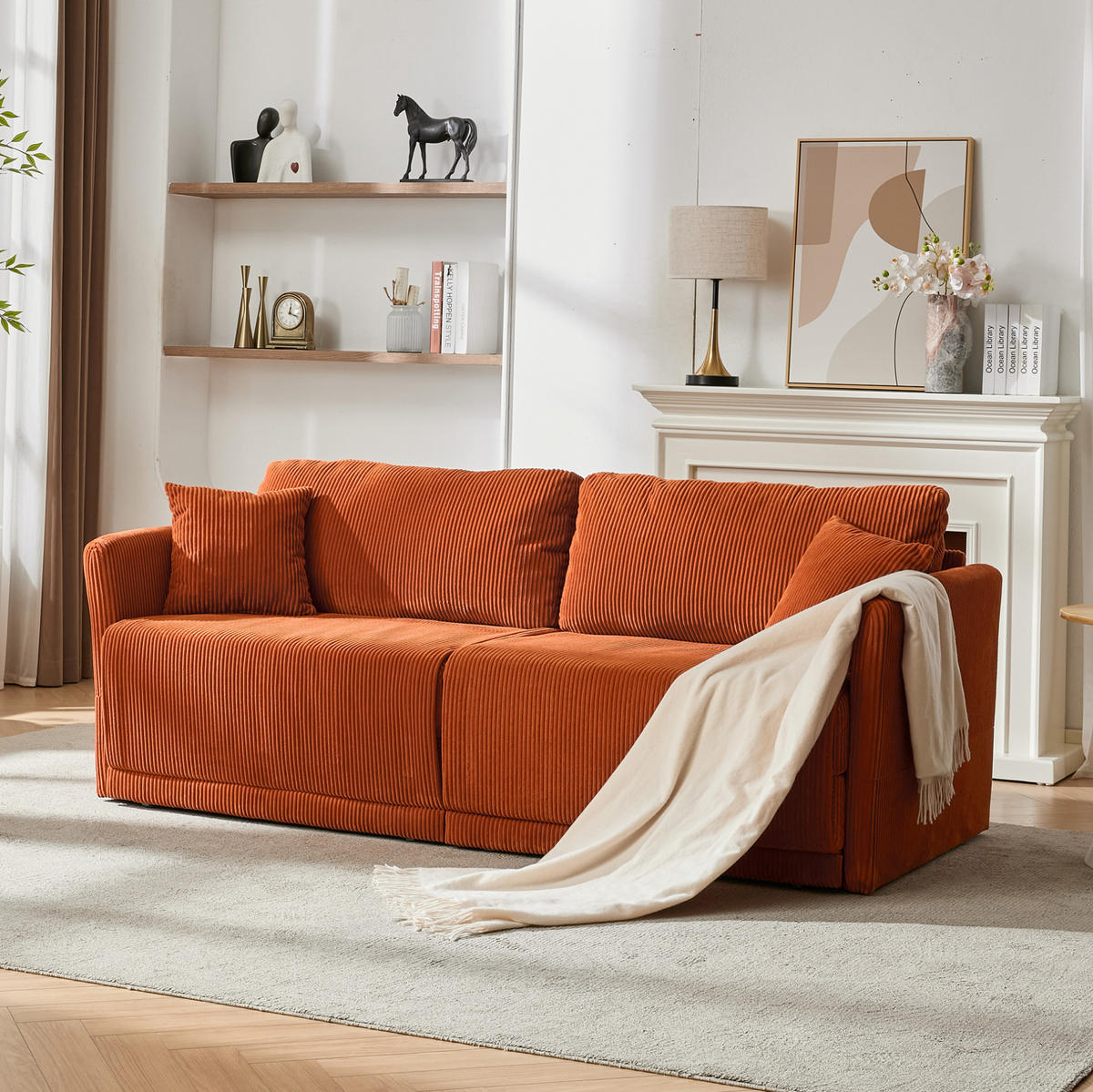 SOFA mit Schlaffunktion 182 cm Orange Cord - Orange, Metall (182/84/88cm) - Meubliv