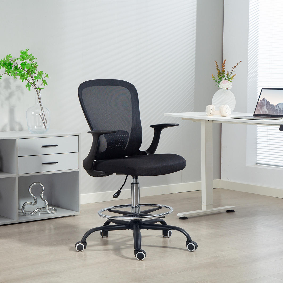 BÜROSTUHL Höhenverstellbar Schreibtischstuhl mit verstellbarer Fußring, Lendenwirbelstütze, 62 x 59 x 119 cm, Schwarz - Schwarz, Textil (59/119/62cm)