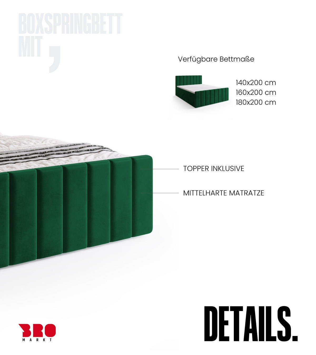 BOXSPRINGBETT Denver DUO mit Topper 140x200 Dunkelgrün - Dunkelgrün, Textil (140/200cm) - Bromarkt