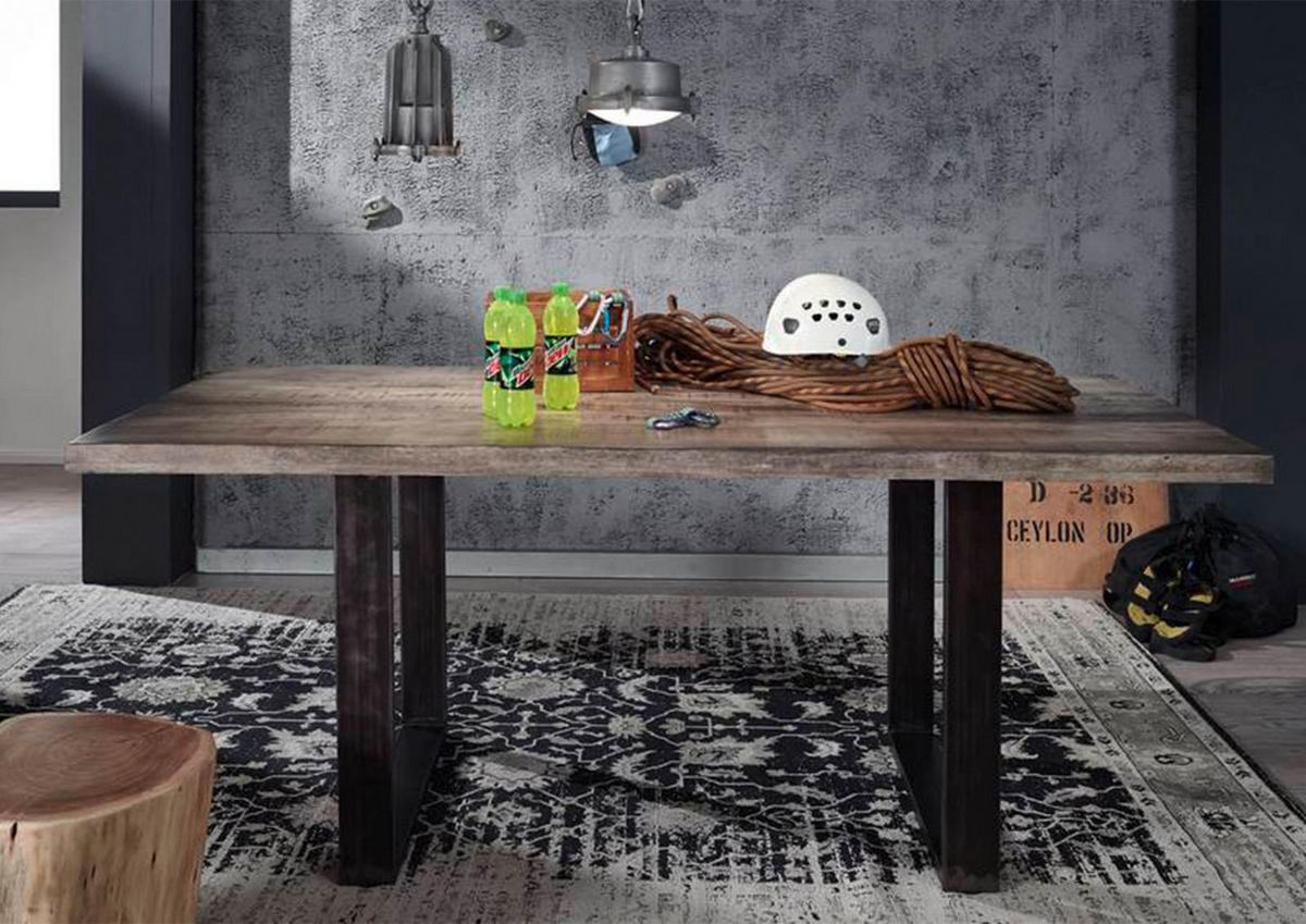 ESSTISCH Mango 190x90x76 grau lackiert HEAVY INDUSTRY #101 - Grau, Holz (190/90/76cm) - Massivmoebel24