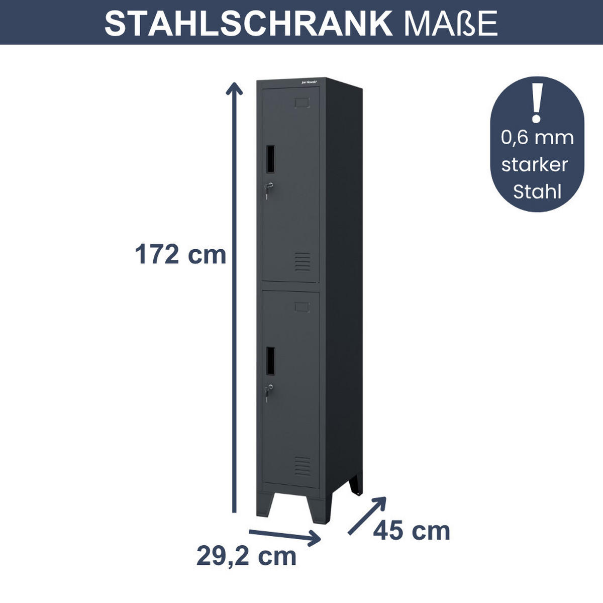 UMKLEIDESCHRANK Spind BARTEK 2 Abteile 172x29,2x45cm Anthrazit - Anthrazit, Metall (29.2/172/45cm) - Jan Nowak