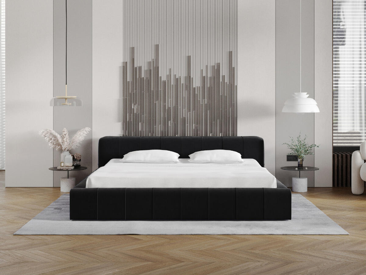 POLSTERBETT Lipari 180x200 Schwarz - Schwarz/Naturfarben, Holz/Textil (180/200cm) - Graingold