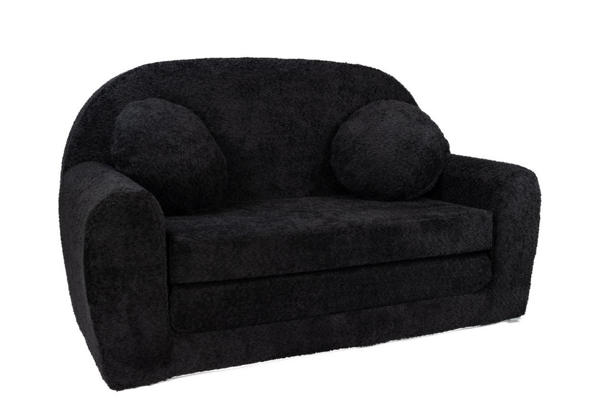 SOFA David - Ausklappbares Kindersofa aus Teddystoff mit Verlängerung - in Schwarz - Schwarz, Textil (100/60/50cm) - Fortisline