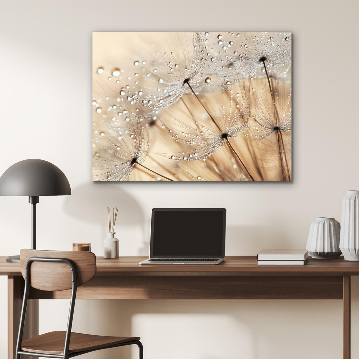 KOVOVÝ OBRAZ Púpava - Abstraktné - Príroda - Béžová 80x60 cm - hnedá, kov (80/60cm) - MuchoWow
