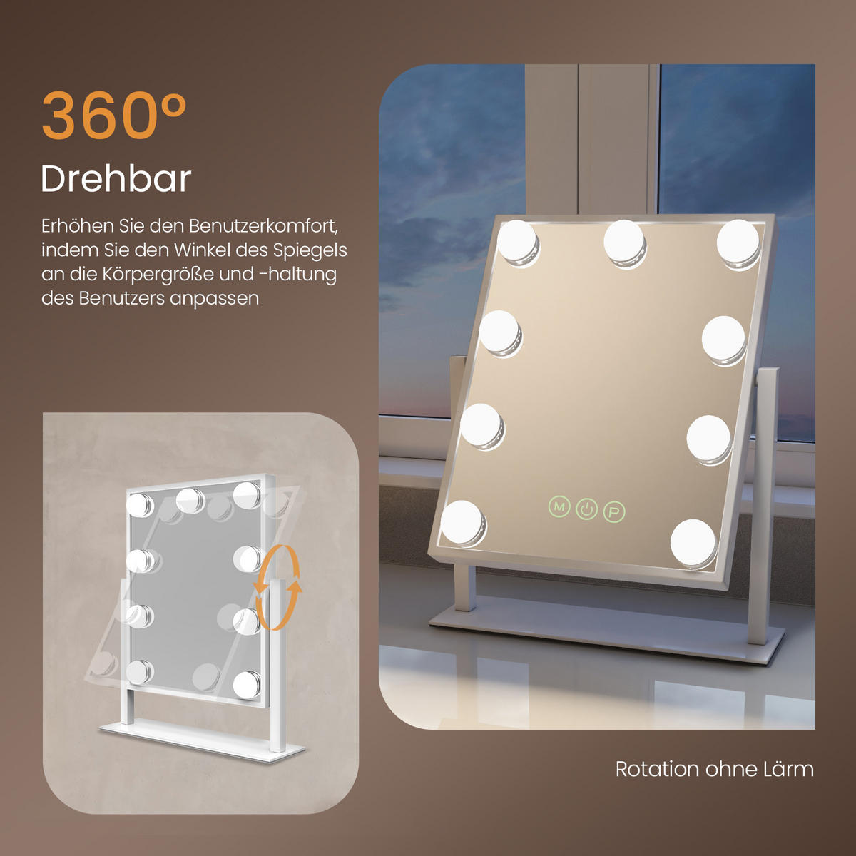 SCHMINKSPIEGEL Rechteckiger mit Beleuchtung, Weiß, 41/30 cm - Weiß, Glas (31/8.5/40cm) - EMKE