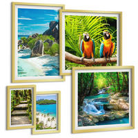 BILDER SET 5er Set - 50x50 cm & 20x30 cm & 40x60 cm Goldrahmen - Strand, Boot, Wasserfälle, Palmen - Goldfarben, Kunststoff (40/60cm) - TULUP