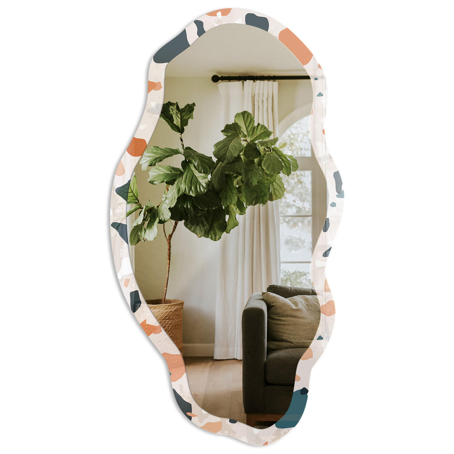 SPIEGEL 90x45 cm asymmetrisch mit Druck - Farbenfrohes Chaos - Transparent, Glas (45/90/0.4cm) - TULUP