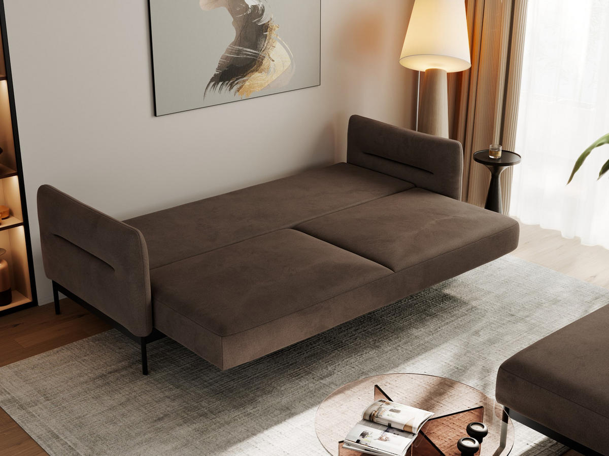 SCHLAFSOFA SALENTO Braun Velvet - Schwarz/Braun, Textil/Metall (221/82/193cm) - MKS