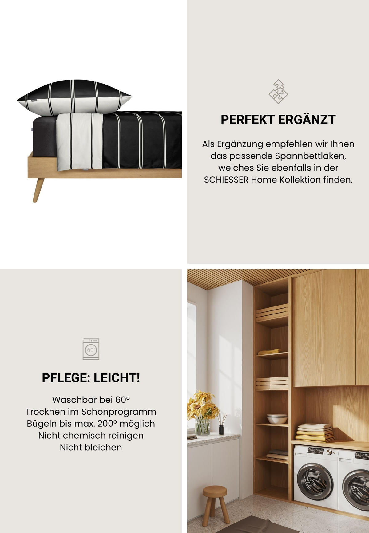 BETTWÄSCHESET Mateo - Feinbiber - 2-teilig - 135x200 cm - Offwhite-Schwarz - Schwarz, Textil (135/200cm) - SCHIESSER