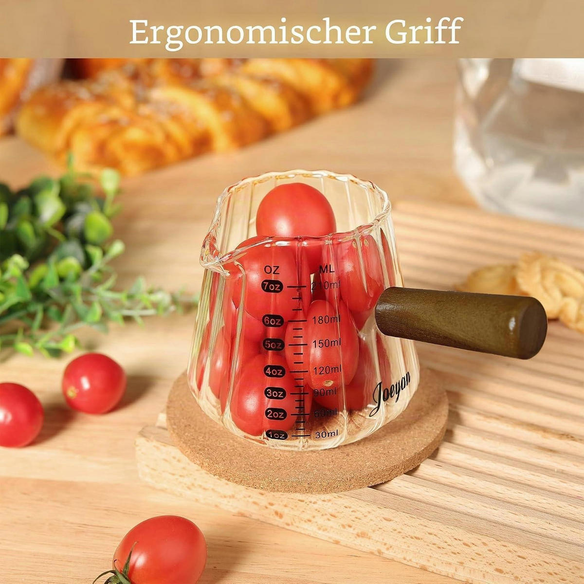 MESSBECHER mit Holzgriff 210 ml - Transparent, Glas (0.21L)