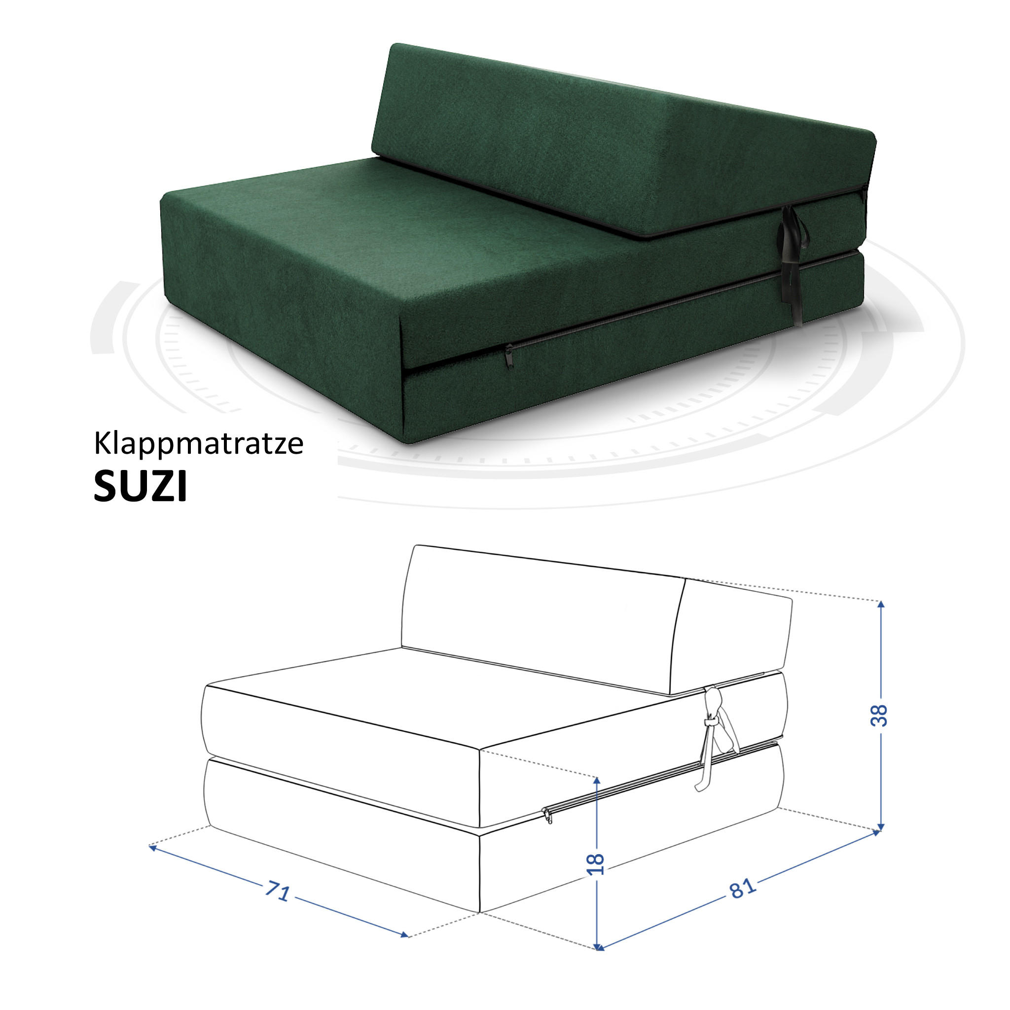 KLAPPMATRATZE SUZI MINI - Dunkelgrün, Textil (70/200cm) - FDM