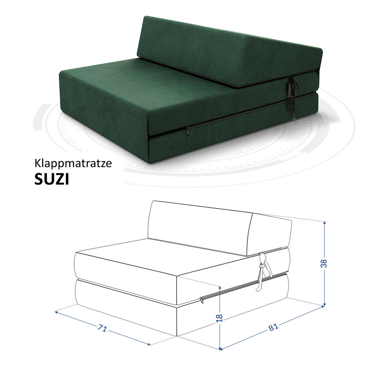 KLAPPMATRATZE SUZI MINI - Dunkelgrün, Textil (70/200cm) - FDM