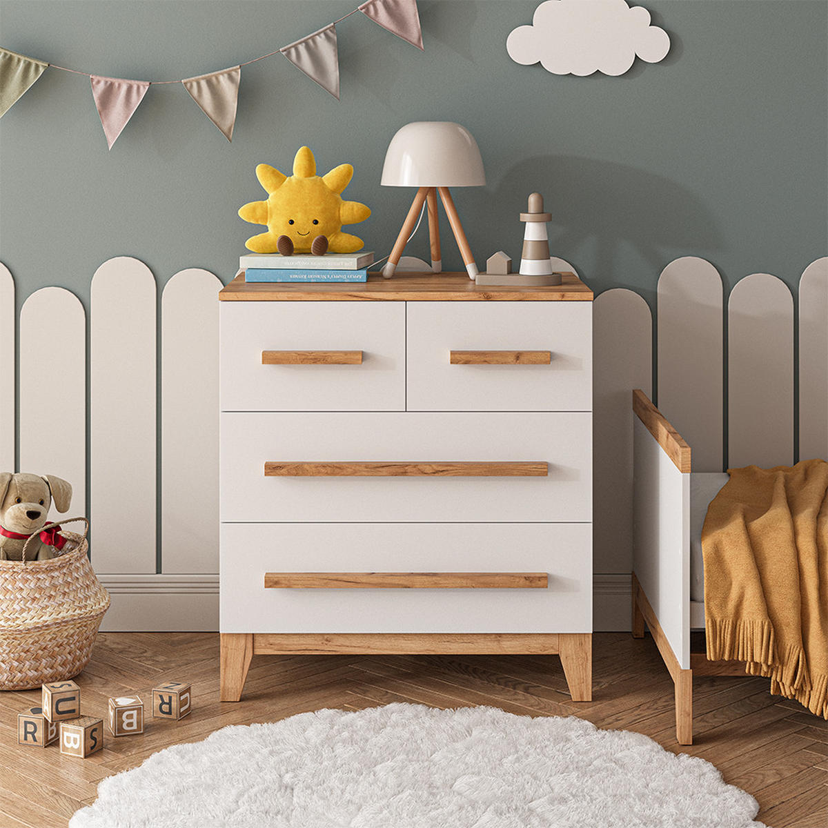 KOMMODE Malia Weiß/Artisan 80 x 88 cm mit 4 Schubladen - Hellgrau/Grau, Holzwerkstoff (80/88/53.4cm) - VitaliSpa