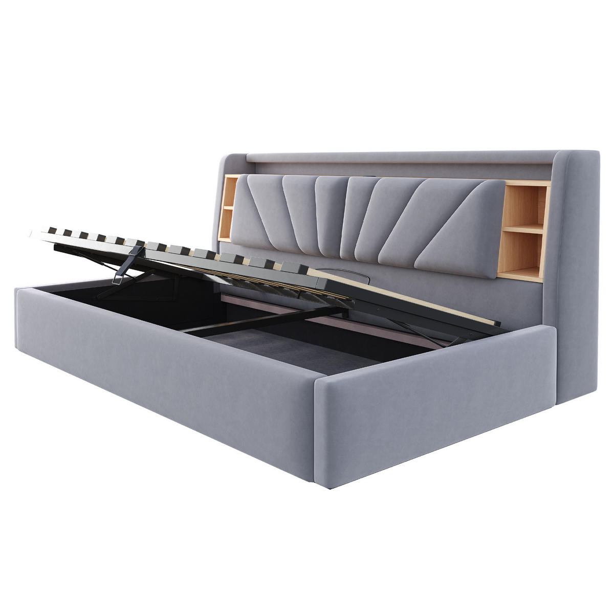 POLSTERBETT 90*200 cm mit LED, USB und Stauraum, Dunkelgrau - Grau, Textil (90/200cm) - FLIEKS
