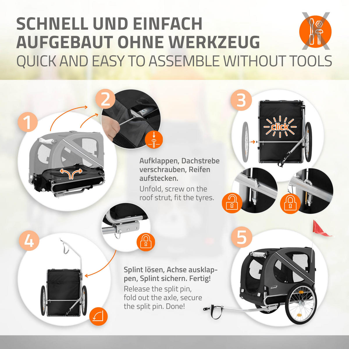 FAHRRAD-HUNDEANHÄNGER - Schwarz, Metall (72/123/130cm) - Hauki