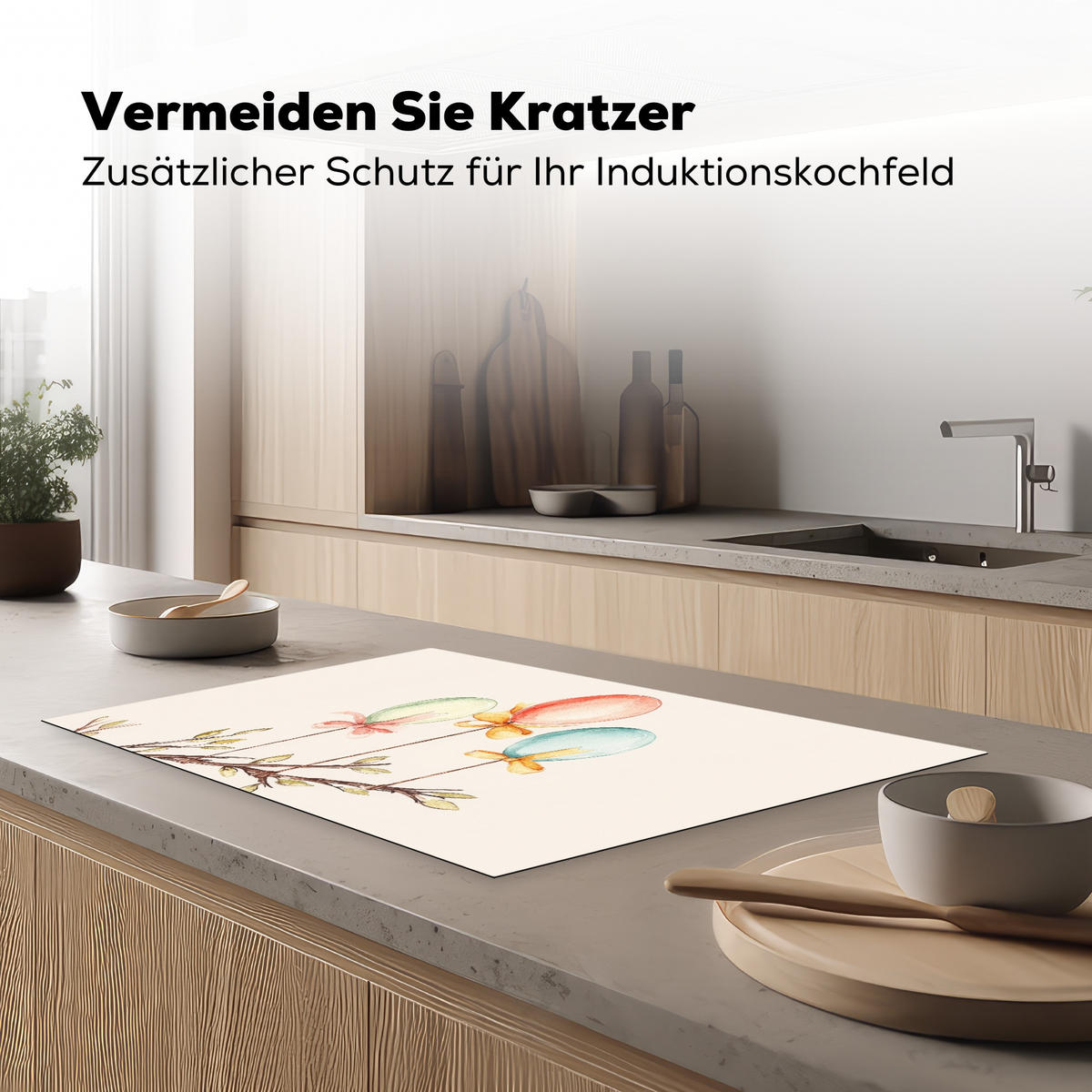 HERDABDECKPLATTE Osterkuchen - Schleife - Eier Ceranfeldabdeckung 80x52 cm - Creme, Kunststoff (80/52/0.2cm) - MuchoWow