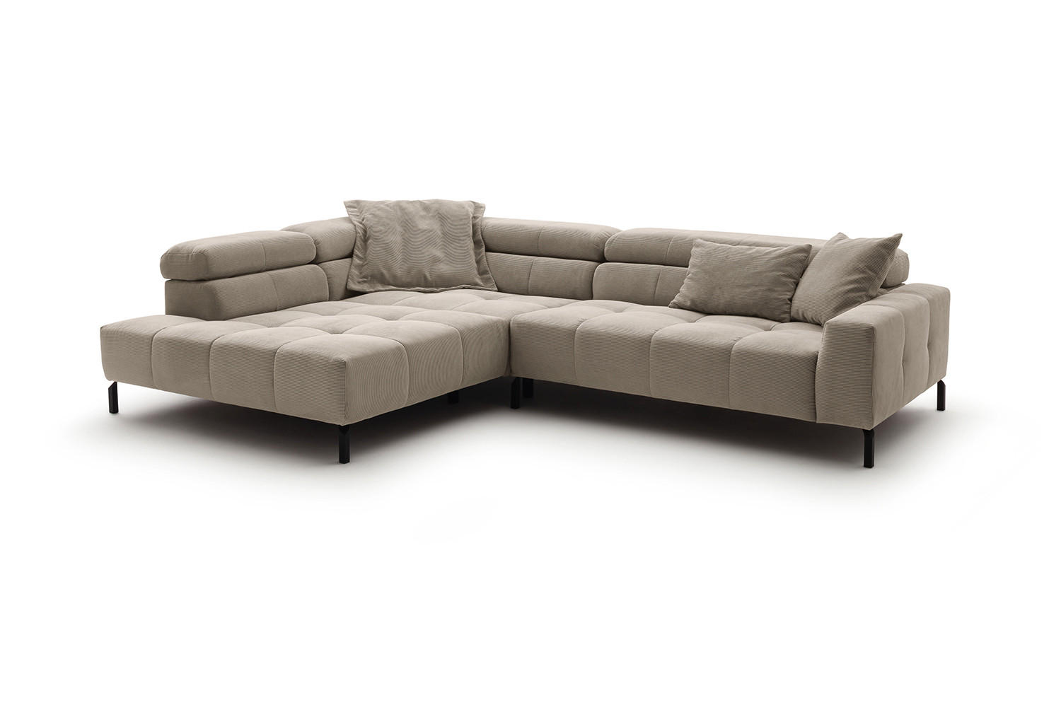 ECKSOFA MIT MOTORISCHEM SITZVORZUG OHIO Beige Cord - Beige/Schwarz, Textil/Metall (311/219cm) - KAWOLA