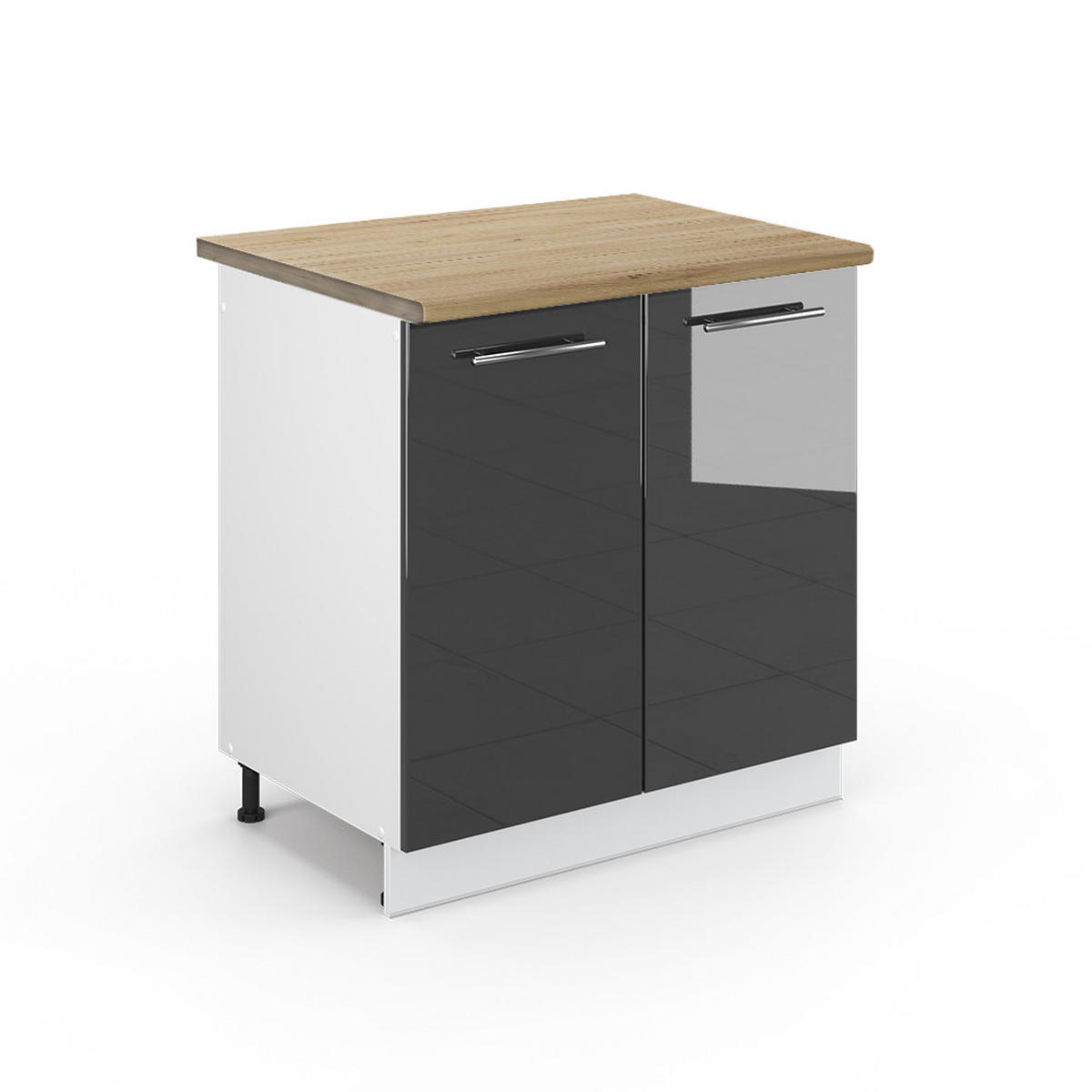 SPÜLENUNTERSCHRANK Fame-Line Anthrazit Hochglanz 80 cm, AP Eiche - Schwarz Hochglanz/Anthrazit, Holzwerkstoff (80/82/60cm) - Vicco