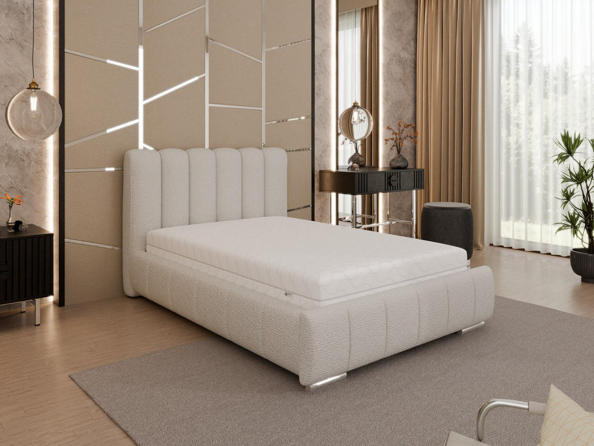 POLSTERBETT Zaira 120x200cm – Elegantes Polsterbett für modernen Wohnstil , Taschenfederkernmatratze Pocket (19cm), cappuccino - Cappuccino, Holz (120/200cm) - Panda Möbel