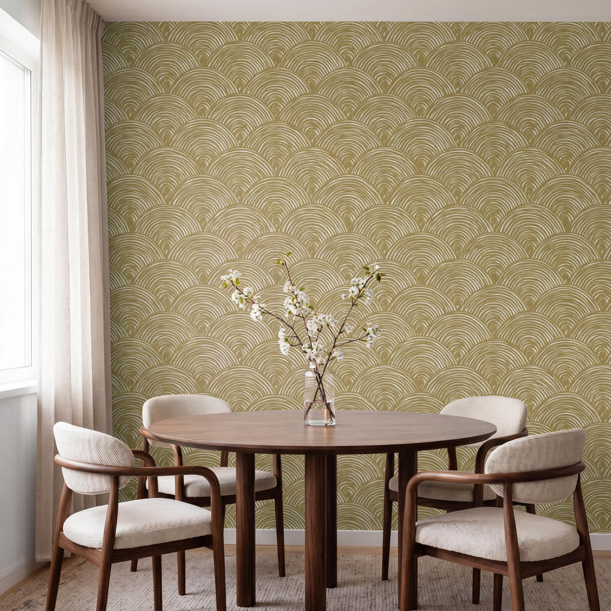 TAPETE - Fächer - Geometrisch - Grün - 200x200 cm - Goldfarben, Papier (200/200cm) - OnlyWow