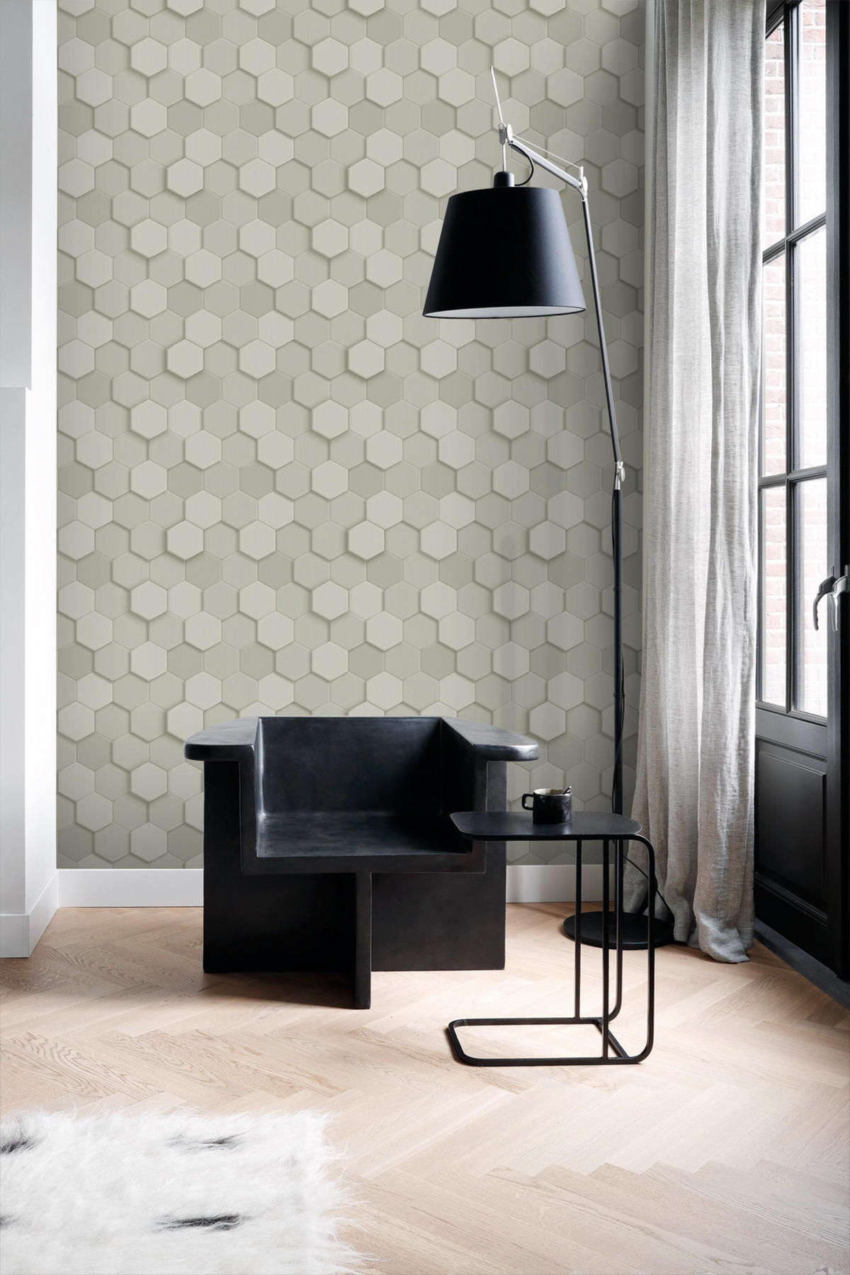TAPETE 3D Wabenmuster 53 cm x 10.05 m - Grau, Papier (53/1000cm) - Origin Wallcoverings