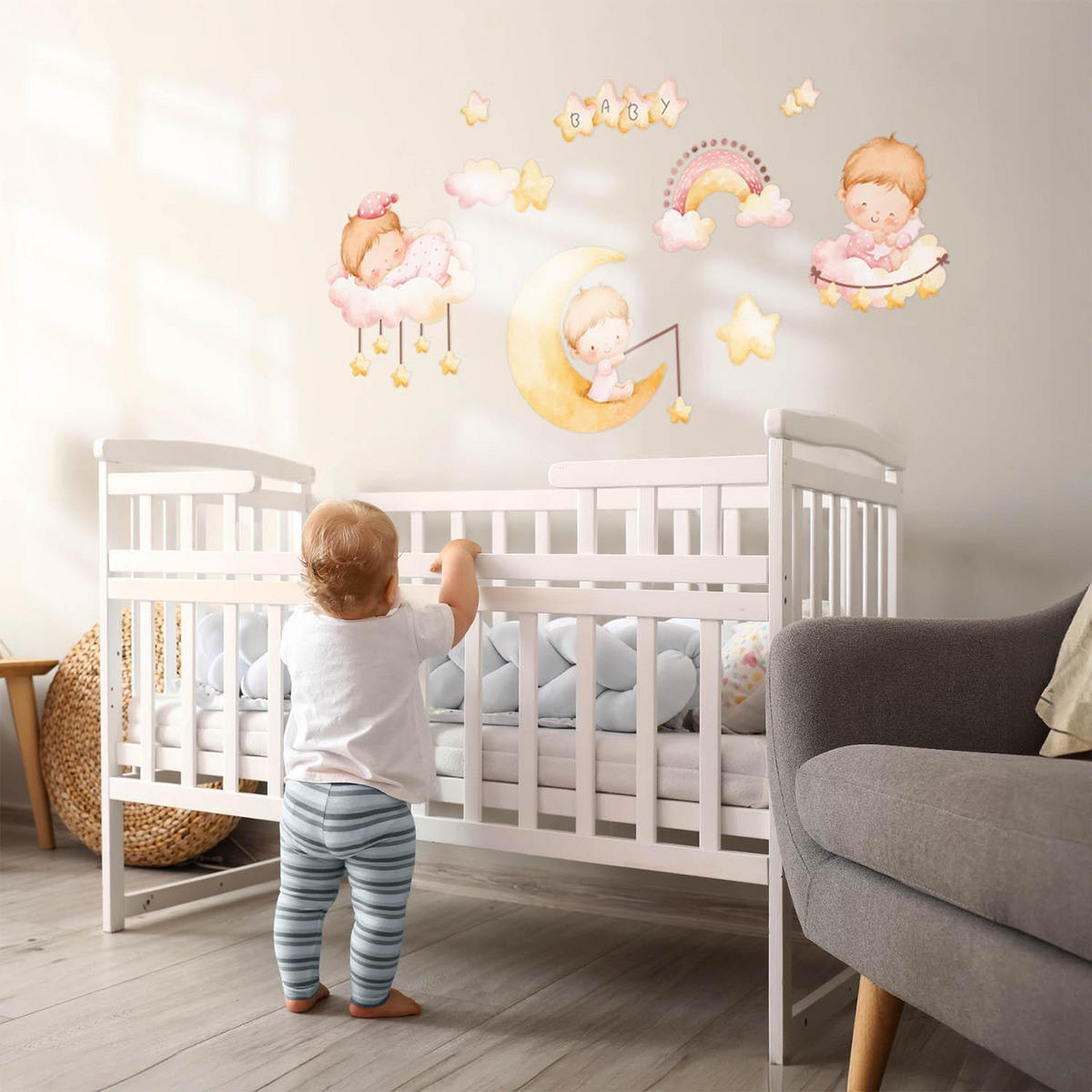 WANDAUFKLEBER 60x80cm - Babys auf den Wolken - Multicolor, Kunststoff (60/80/0.1cm) - Wallfluent