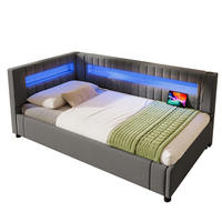 KINDERBETT aus Leinen 90x200 cm in Grau mit LED-Beleuchtung & USB-C - Grau, Textil (90/200cm) - Modfu