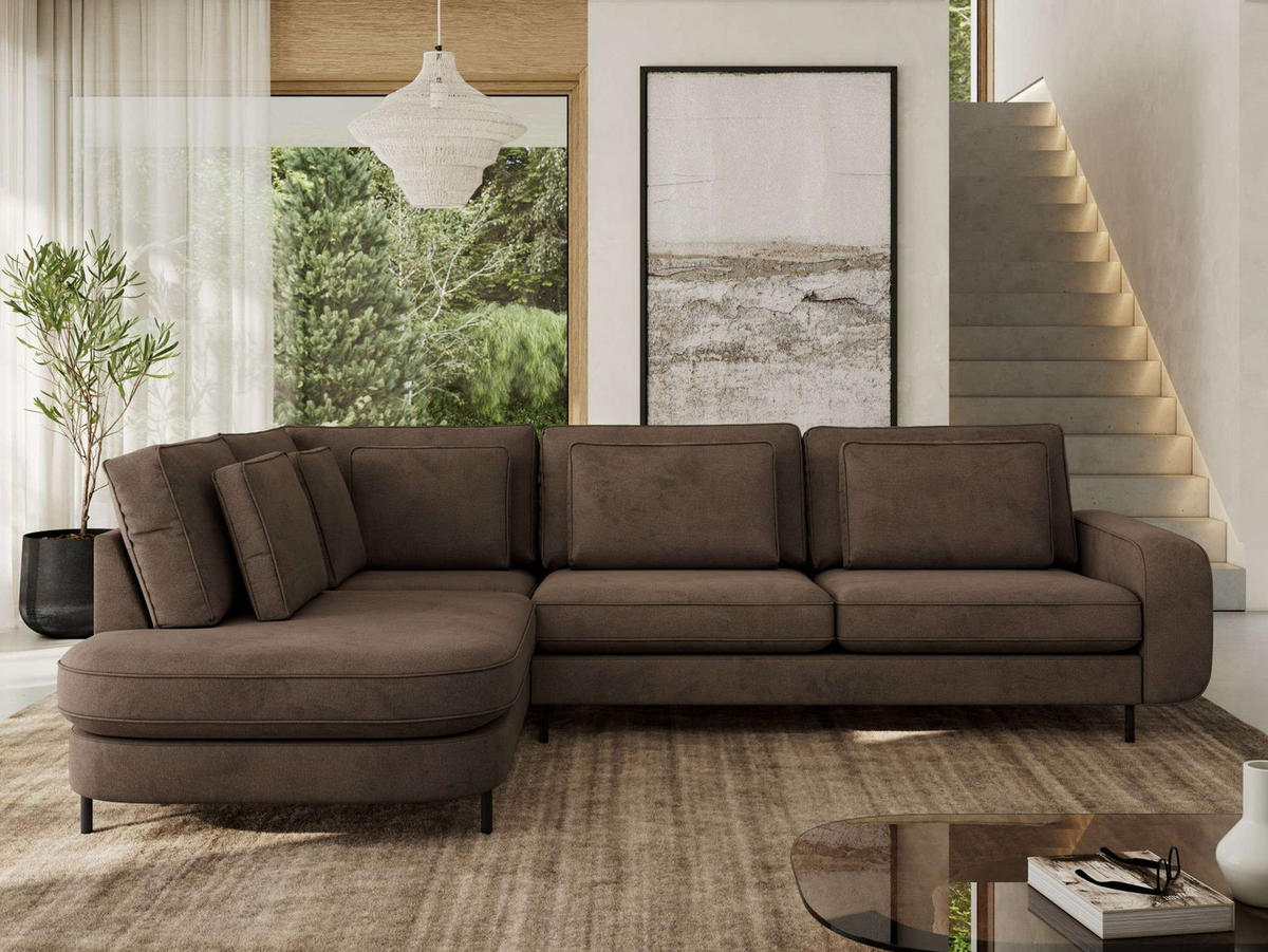 ROHOVÁ SEDAČKA CALENO L - Hnědá Samet - Pravá Strana - černá/hnědá, kov/textil (317/225cm) - MKS