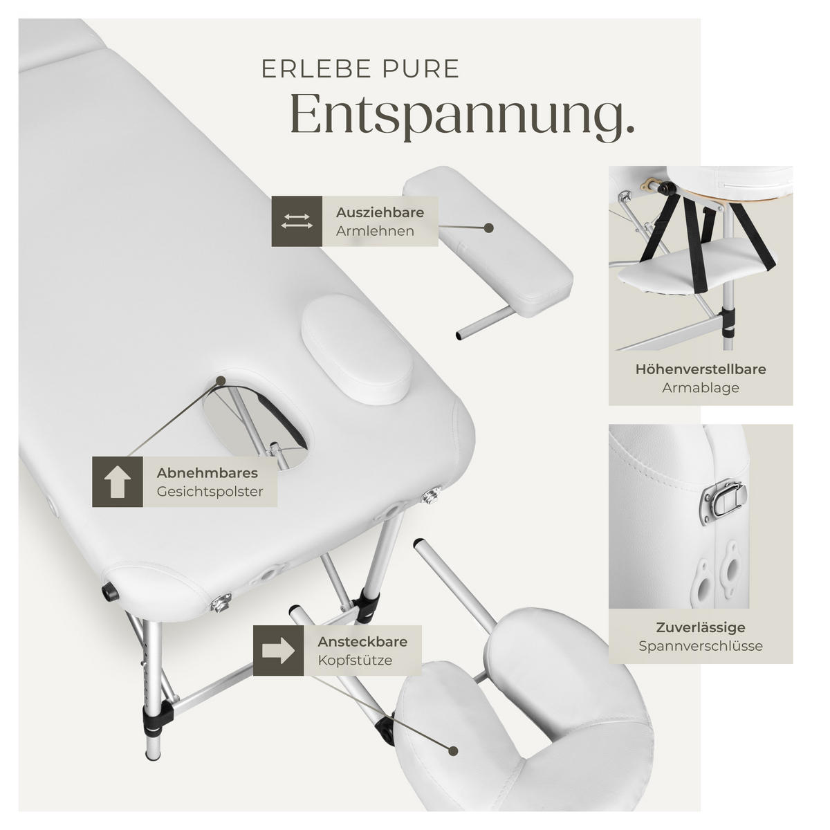 MASSAGELIEGE 2 Zonen, 210 x 95 x 89 cm,weiß - Weiß, Metall (60/89/205cm) - tectake
