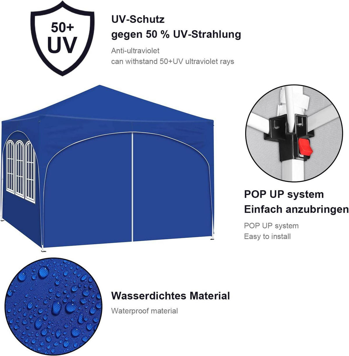 PAVILLON, Faltpavillon 3x3 m, mit 4 Seitenwänden, Grau - Blau, Metall (300/260/300cm) - Woltu