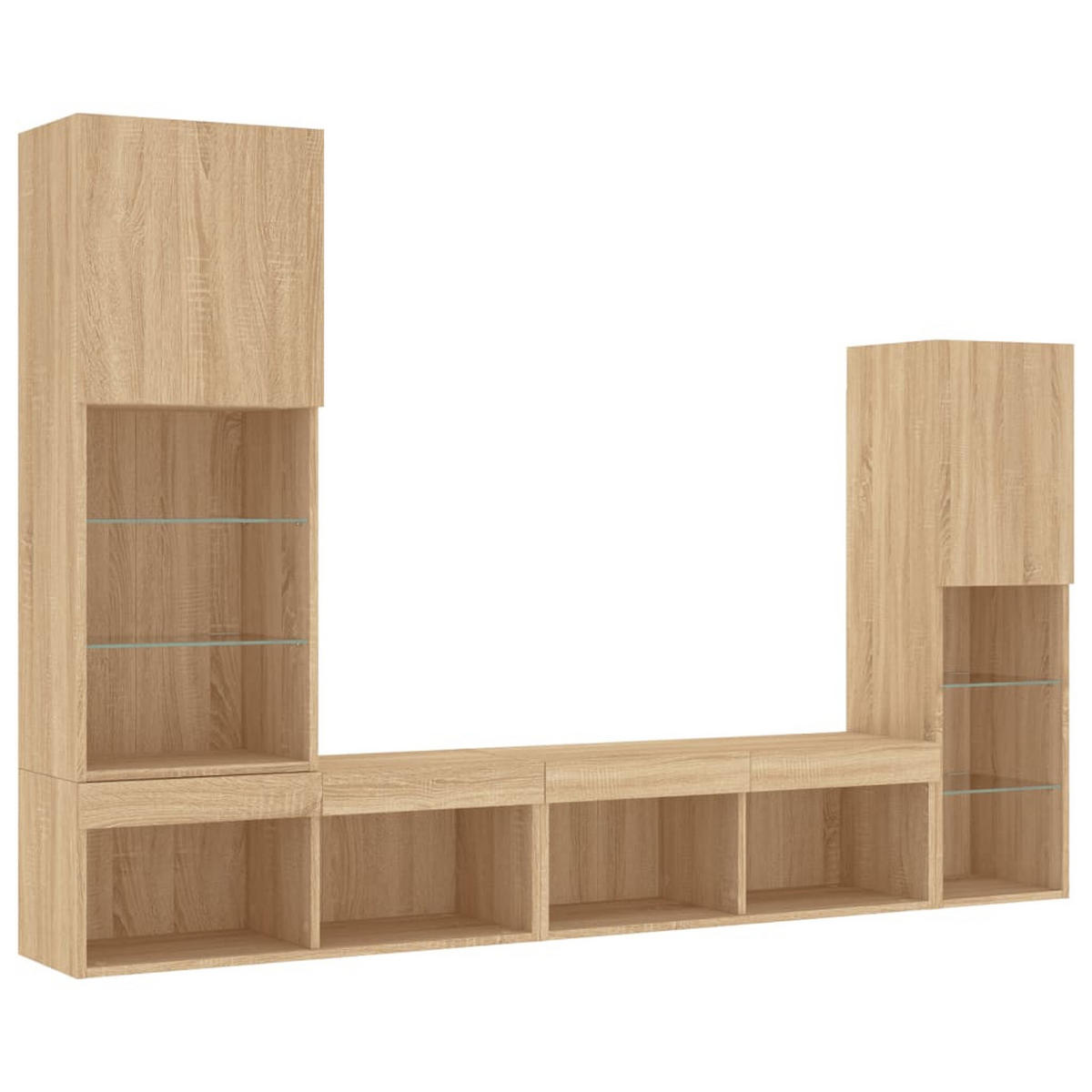 WOHNWAND Mit Led-Beleuchtung Sonoma-Eiche Holzwerkstoff 4-teilig - Braun, Holzwerkstoff (30/102/40.5cm) - vidaXL