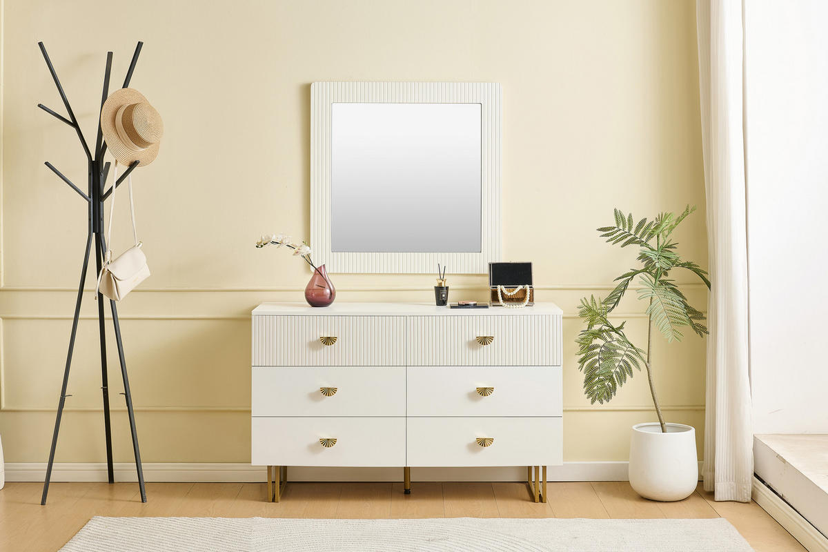 SIDEBOARD Spiegel Set 6 Schubladen weiß - Weiß, Holz (120/75/40cm) - Fortuna Lai