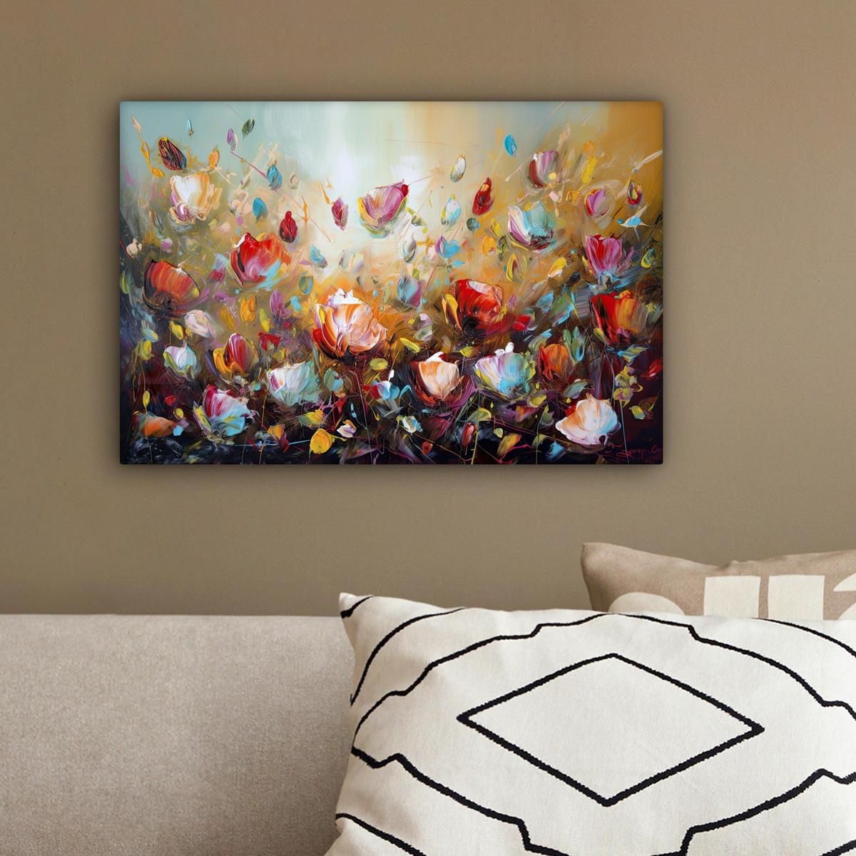 LEINWANDBILD Blumen - Kunst - Natur - Ölgemälde 30x20 cm - Multicolor, Textil (30/20cm) - MuchoWow